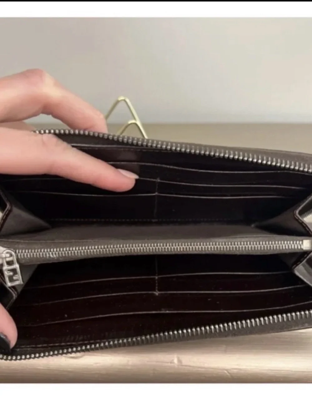 Fendi Vintage Brown Zucca Monogram Zippy Wallet Leather Trim